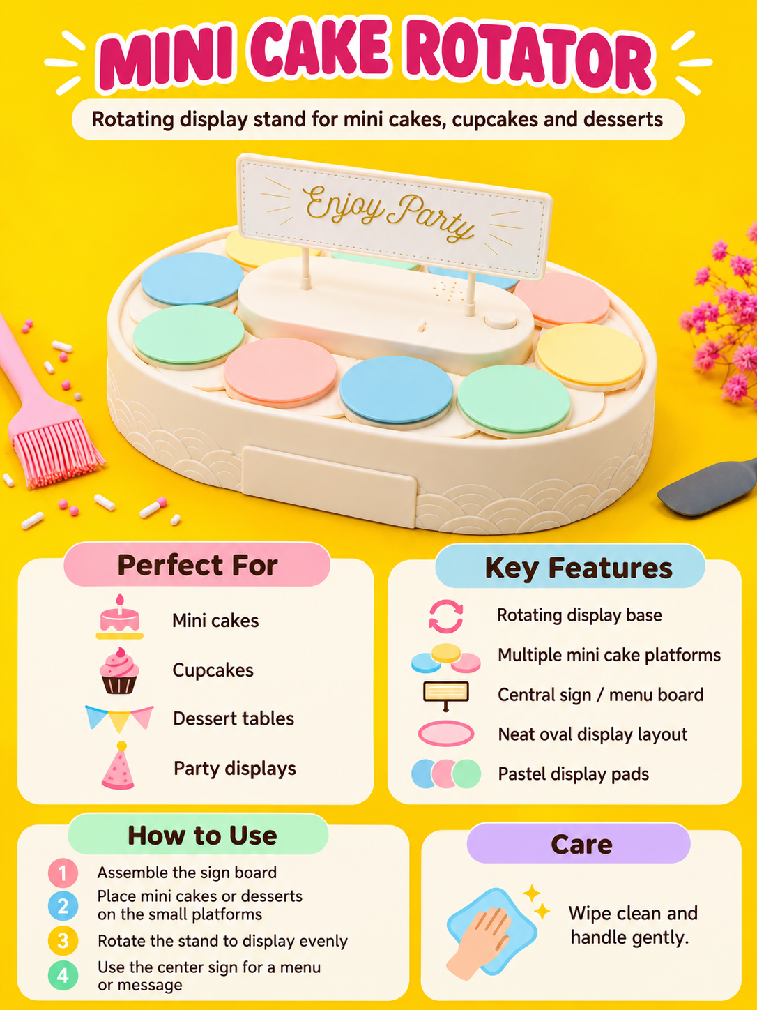 Mini Container Tool Box Mini Cake Rotator | Rotating Dessert Display Stand