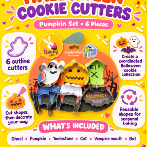 Pumpkin cookie cutter set features and six included shapes